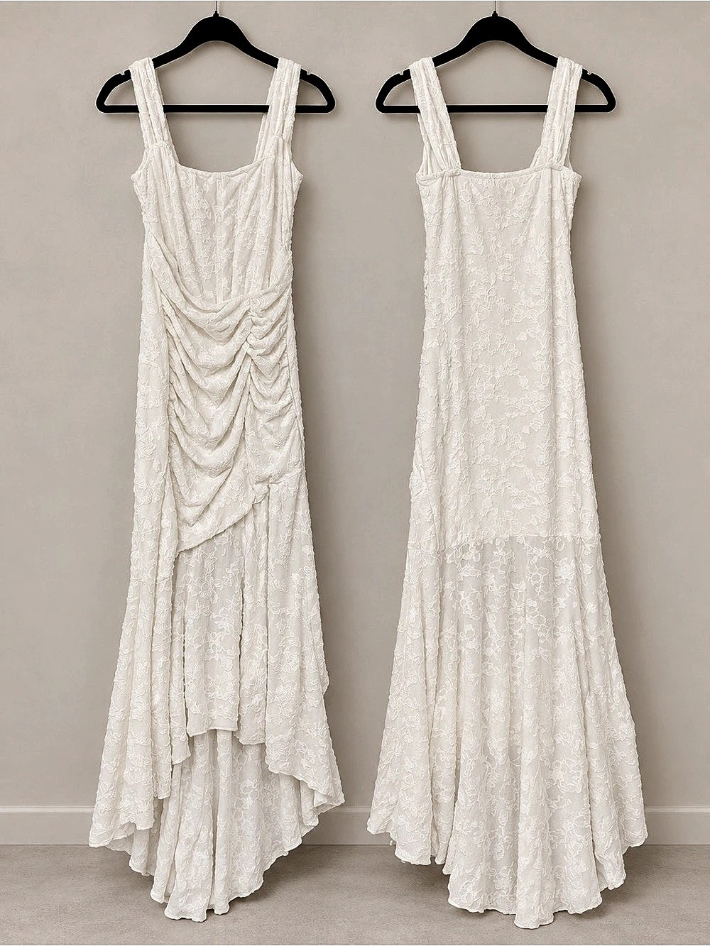NEW Floral Ruched High-Low Maxi Dress in Ivory White Size Small